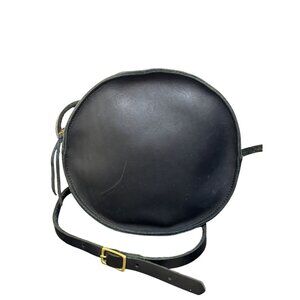 Neva Opet Round Leather Crossbody Bag Black Gold Hardware Zipper Closure